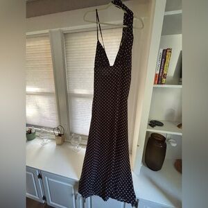 Brown Polka Dot dress with neck scarf